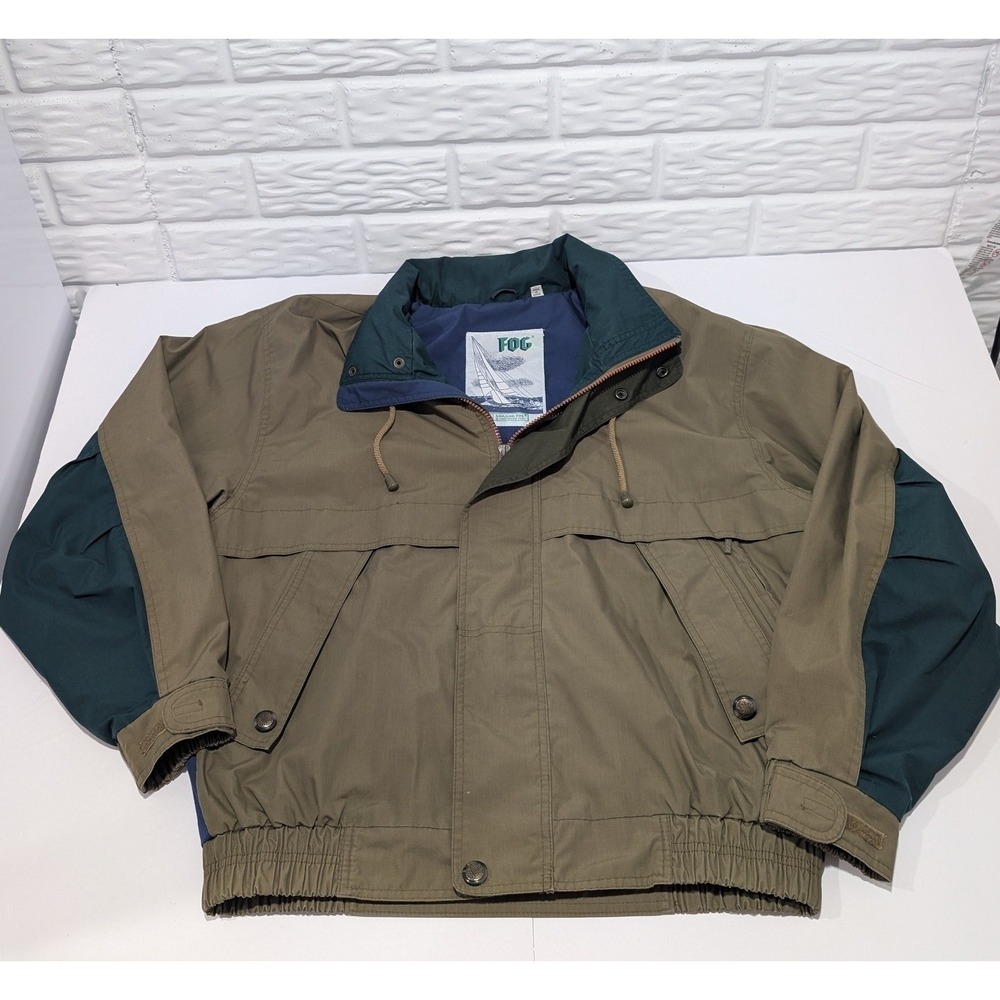 Vintage London Fog Sailing Jacket Mens Medium Khaki Green Colorblock Gorpcore